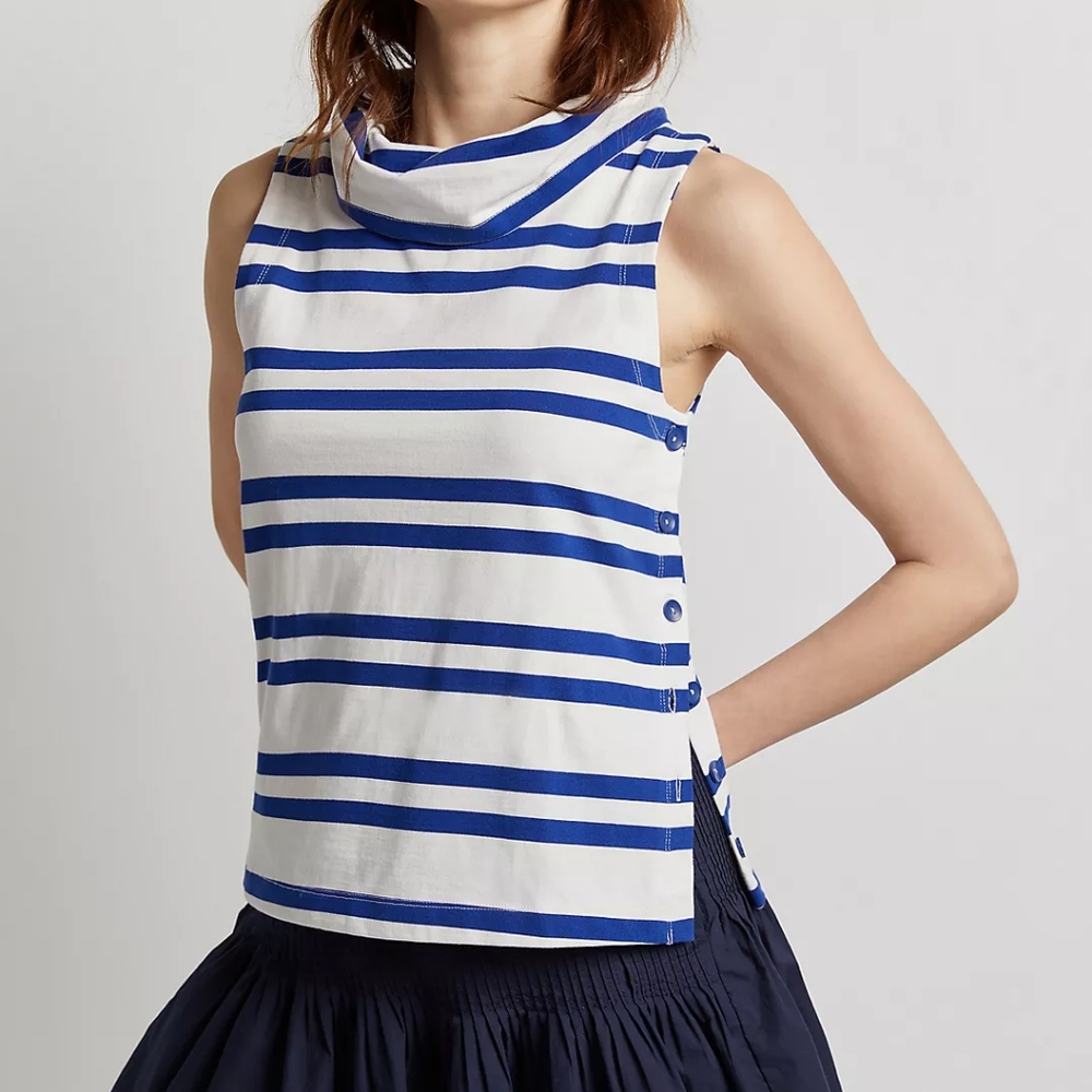 Anthropologie cowl neck striped top, small, blue/ white